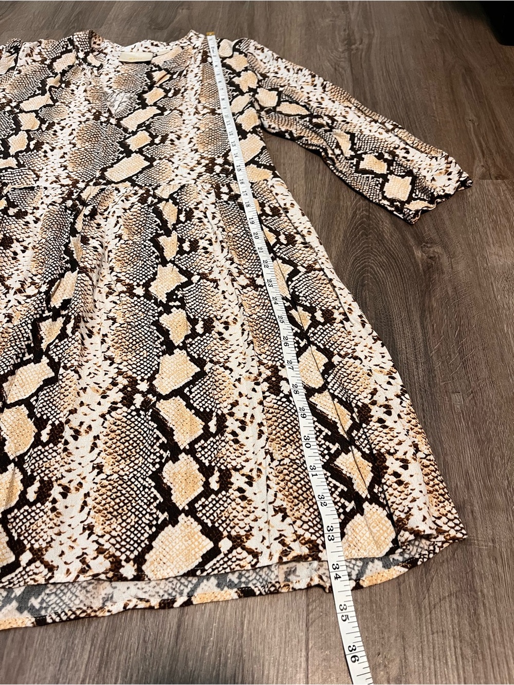 Anthropologie Maeve Brown and Cream Snake-Print Baby Doll Dress - Picture 4 of 6